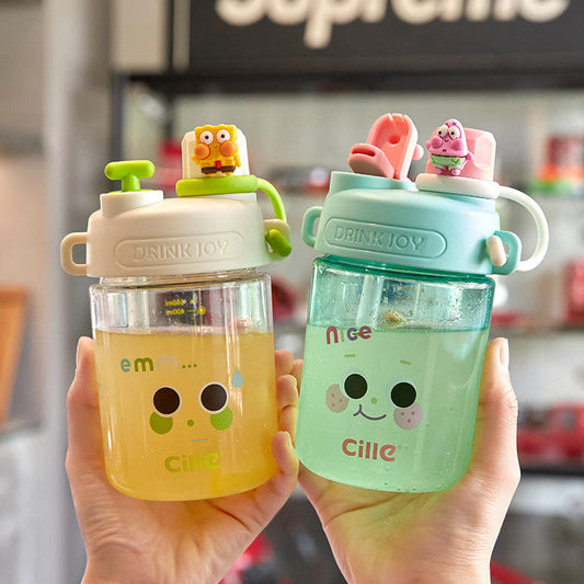 Cute Expression Juice Straw Cup With High Aesthetic Value Portable Plastic Water Bottle Summer Employee Benefits